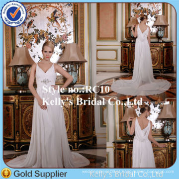 Princess New Style Spaghetti Strap Deep V Front Flowy Long Trem Chiffon Grecian Wedding Dresses